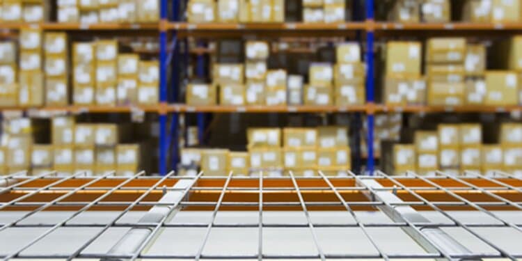 Boxes stored on wire rack decking