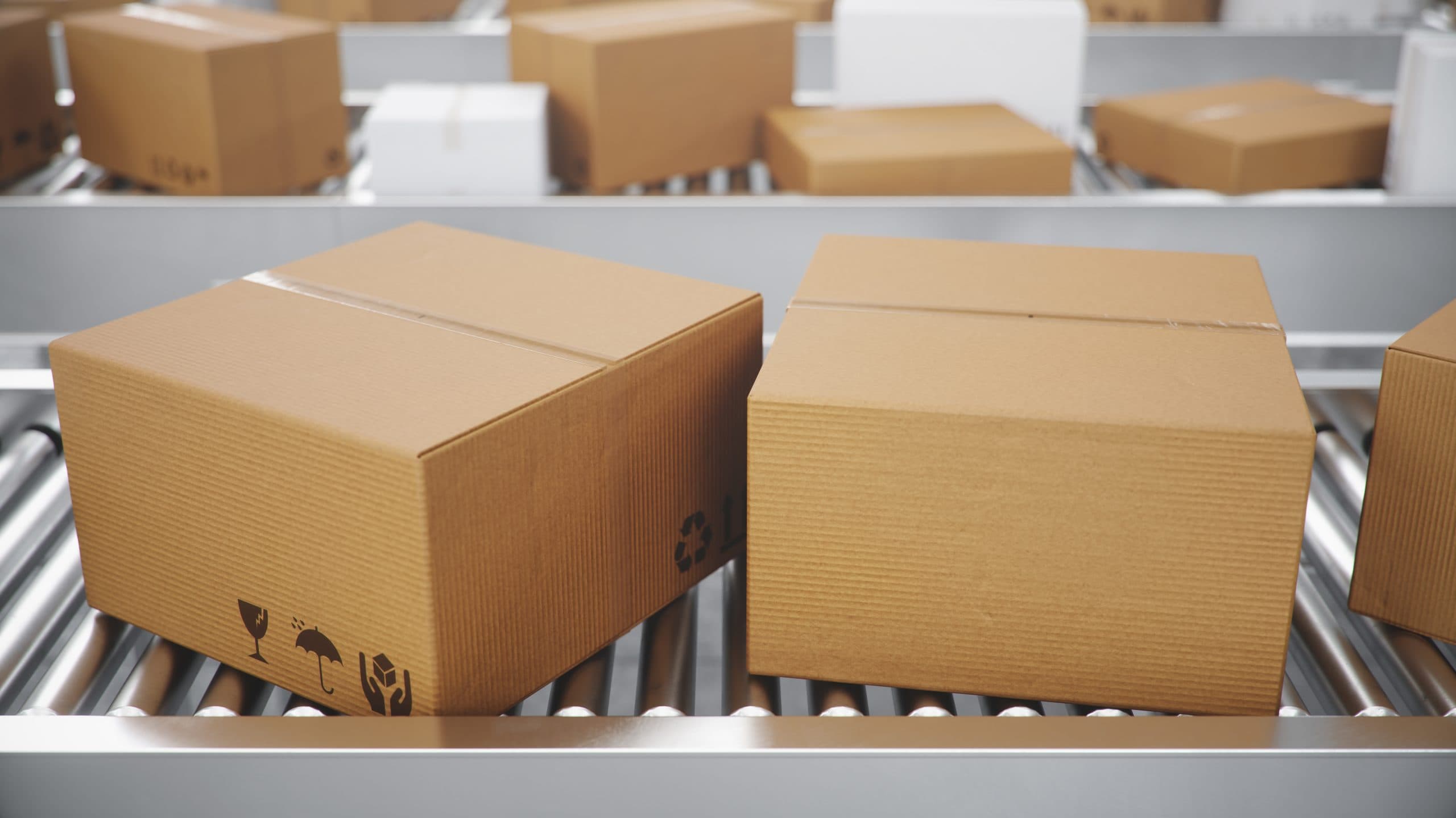 3d-illustration-packages-delivery-packaging-service-parcels-transportation-system-concept-cardboard-boxes-conveyor-belt-warehouse-three-conveyor-belts