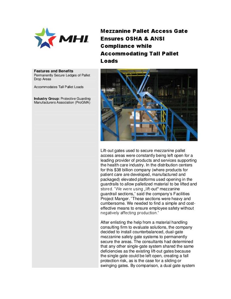 Mezzanine Pallet Access Gate Ensures OSHA & ANSI Compliance while Accommodating Tall Pallet Loads