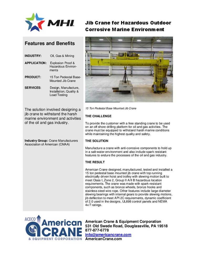 Jib Crane for Hazardous Outdoor Corrosive Marine Environment