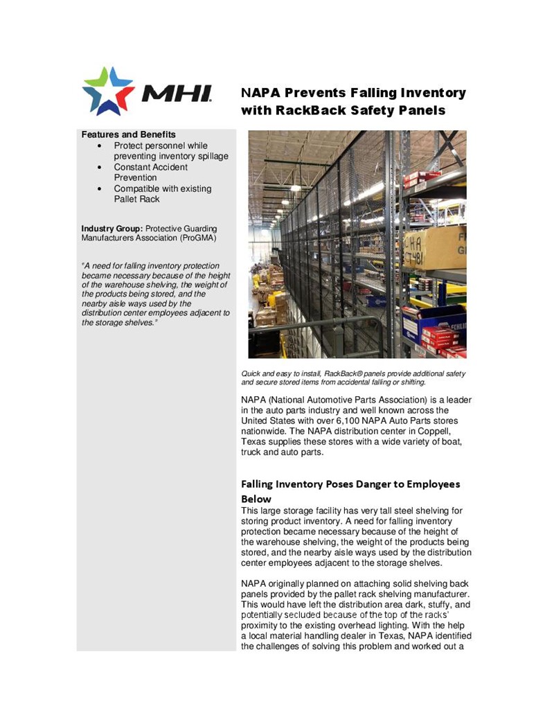 NAPA Prevents Falling Inventory with RackBack Safety Panels