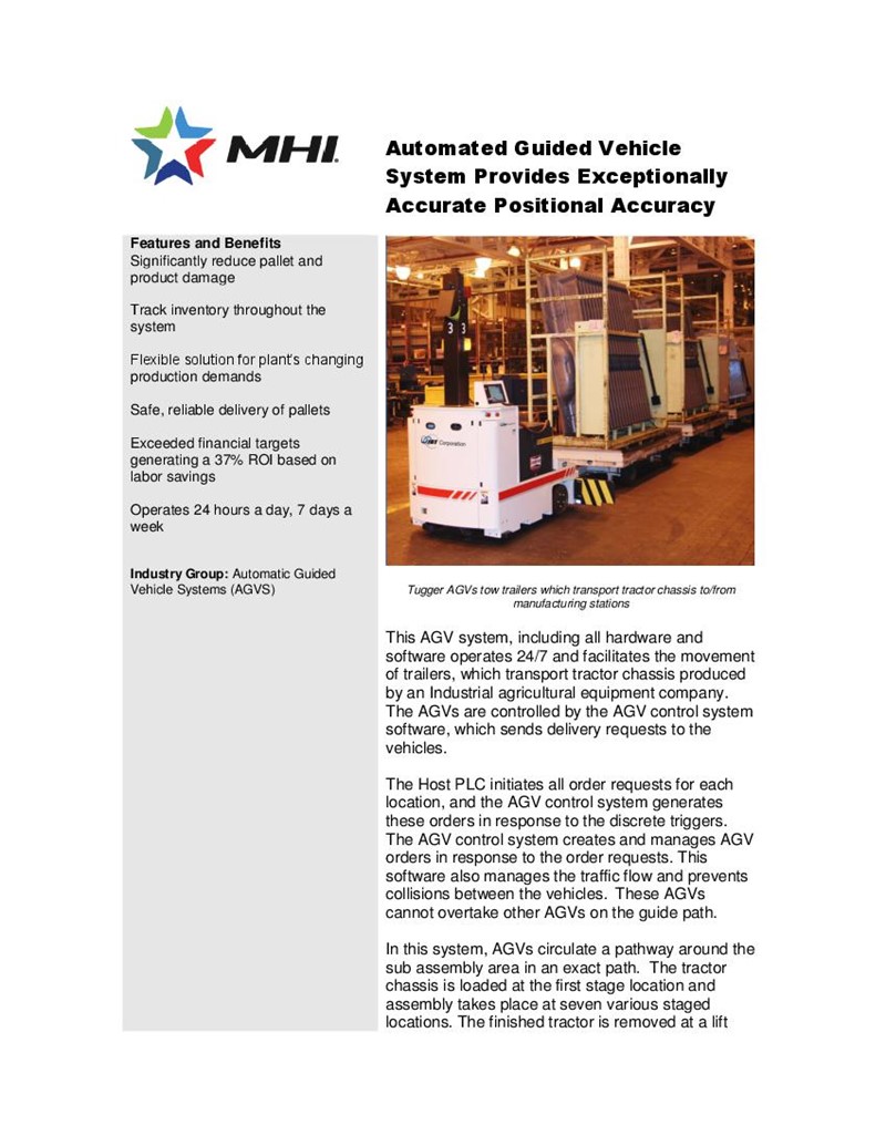 Automated Guided Vehicle System Provides Exceptionally Accurate Positional Accuracy