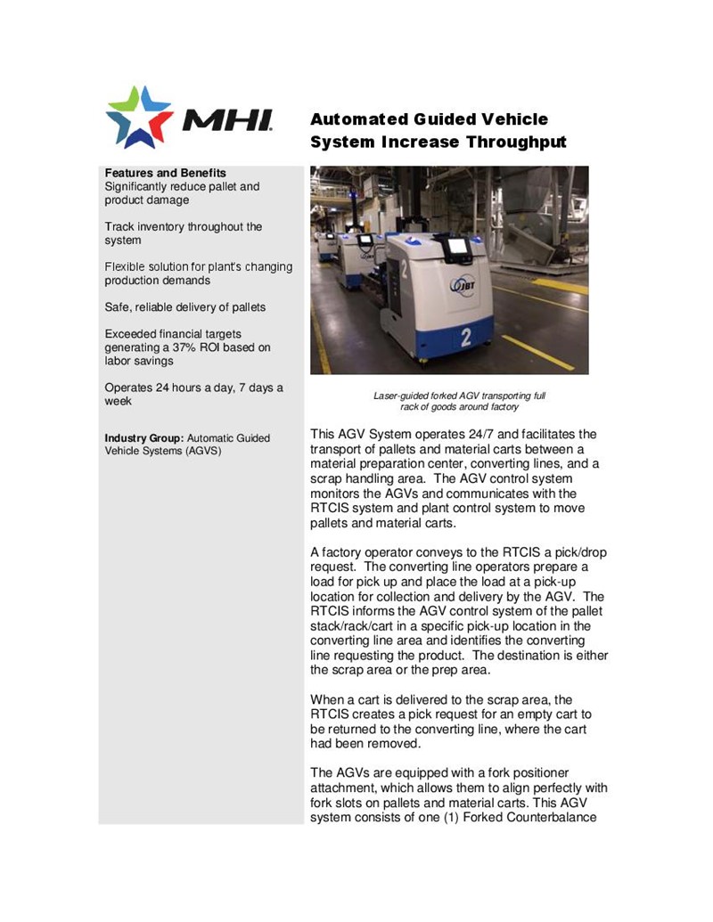Automated Guided Vehicle System Increase Throughput