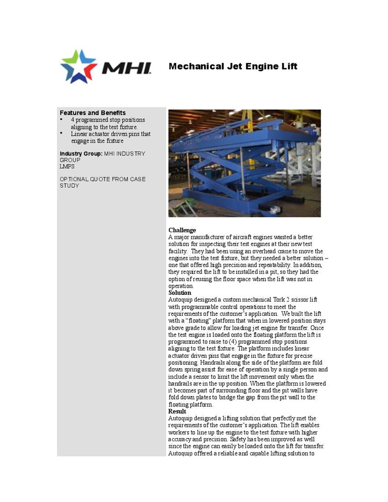 Mechanical Jet Engine Lift