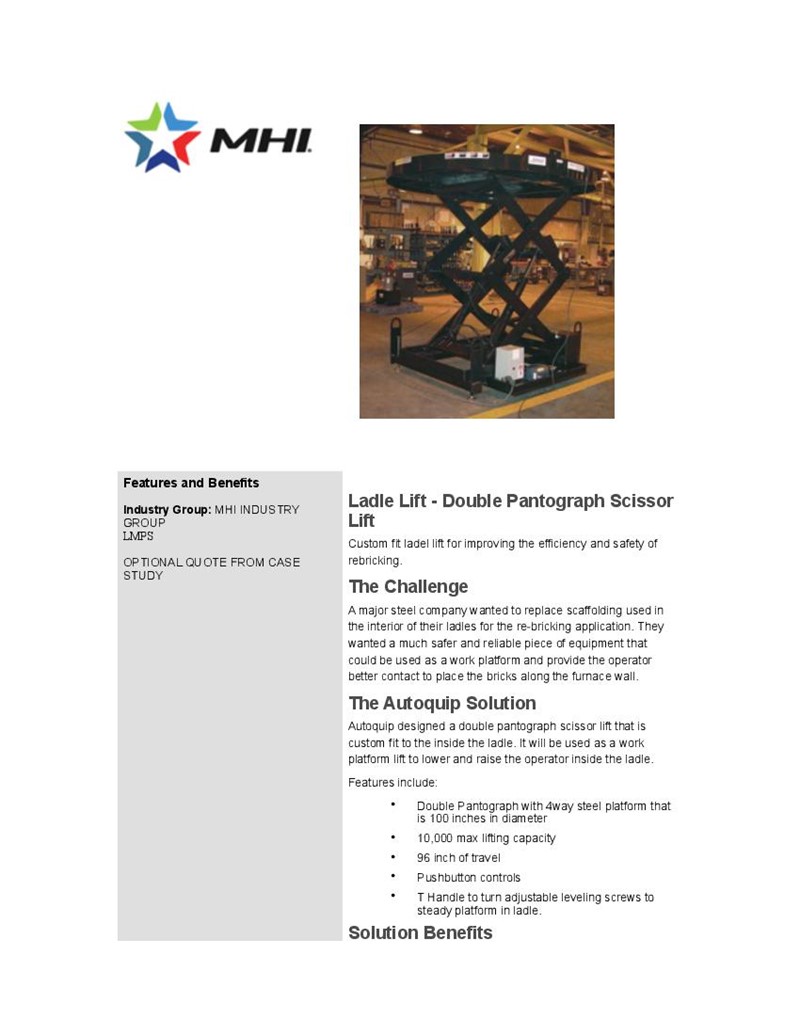 Ladle Lift - Double Pantograph Scissor Lift