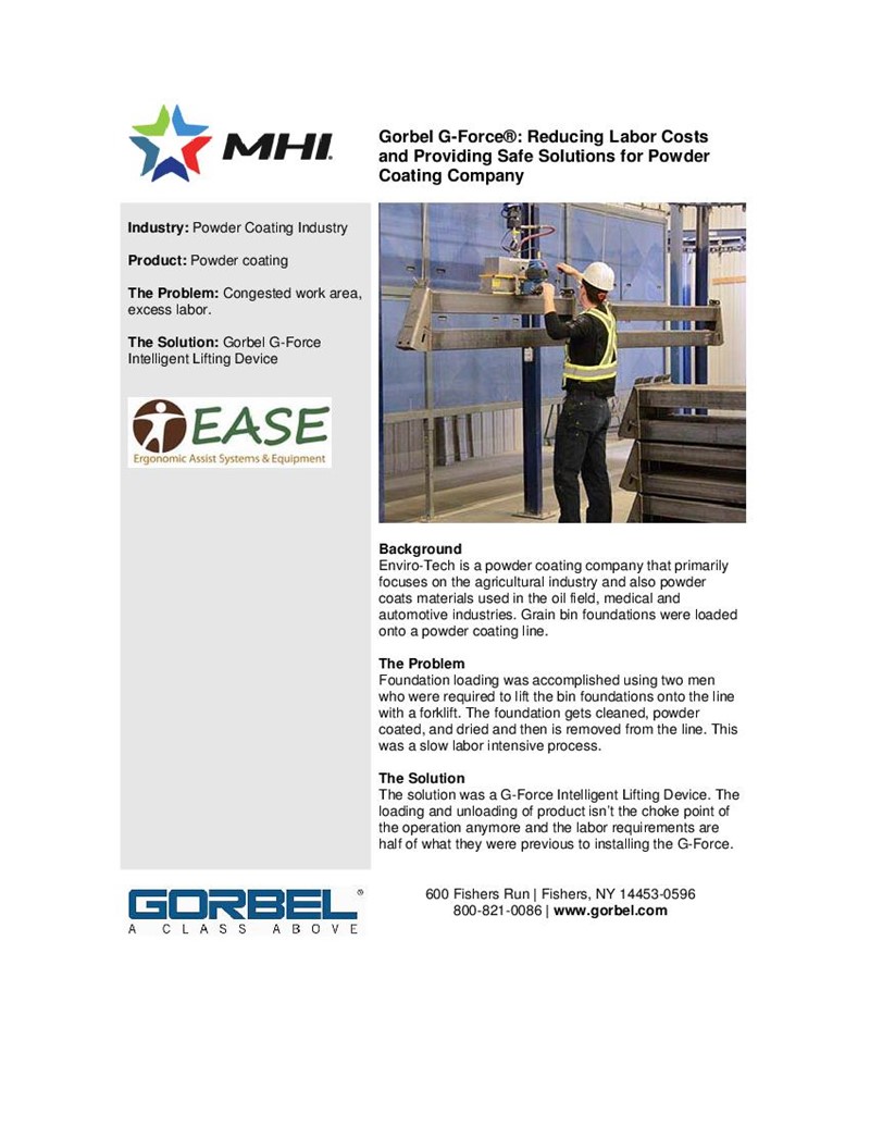 Gorbel G-Force®: Reducing Labor Costs and Providing Safe Solutions for Powder Coating Company