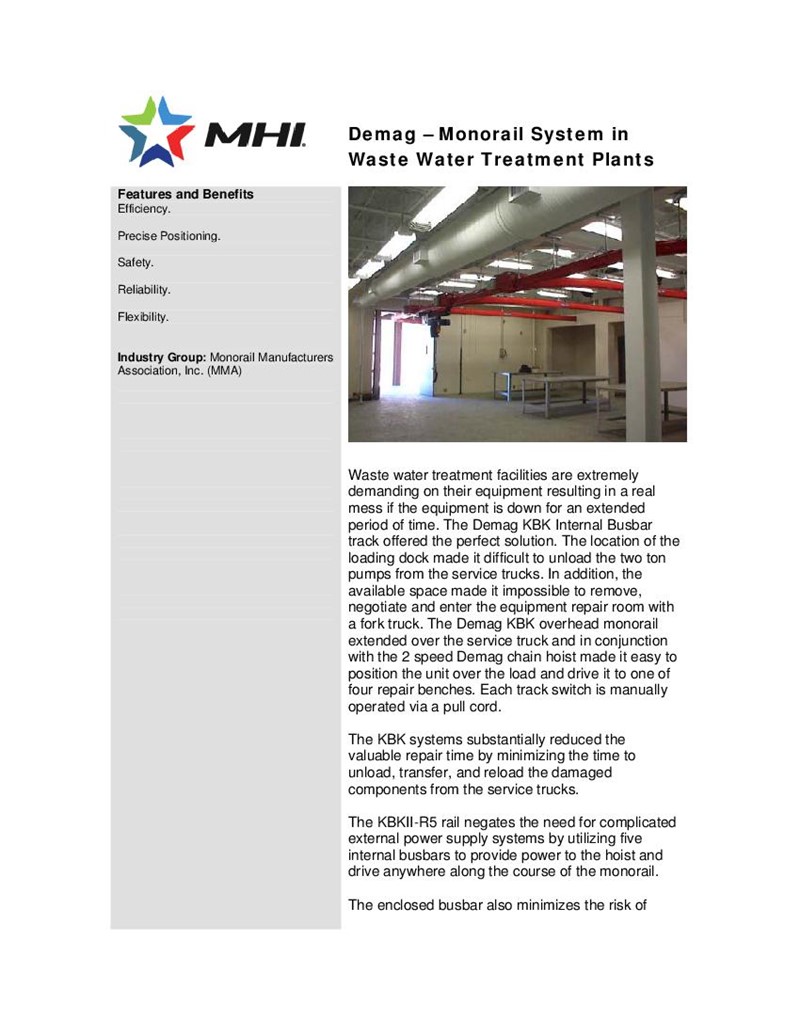 Monorail System in Waste Water Treatment Plants