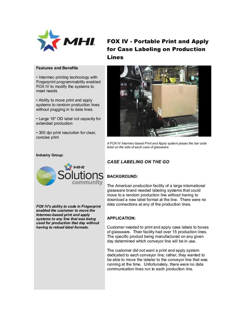 FOX IV - Portable Print and Apply for Case Labeling on Production Lines