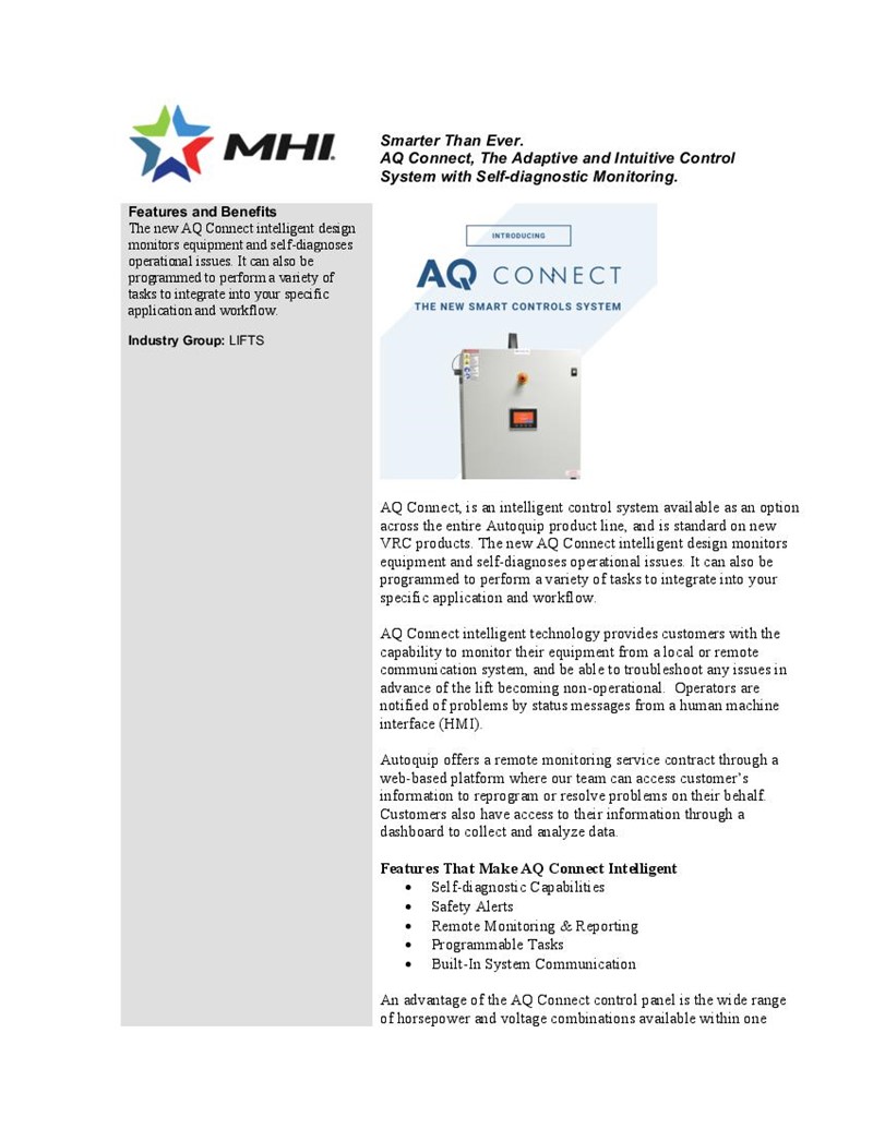 Smarter Than Ever. AQ Connect, The Adaptive and Intuitive Control System with Self-diagnostic Monitoring.