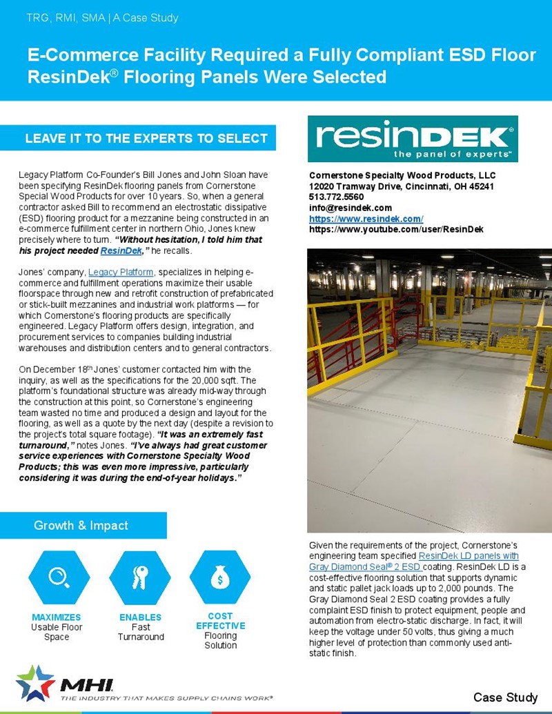 E-Commerce Facility Required a Fully Compliant ESD Floor ResinDek® Flooring Panels Were Selected