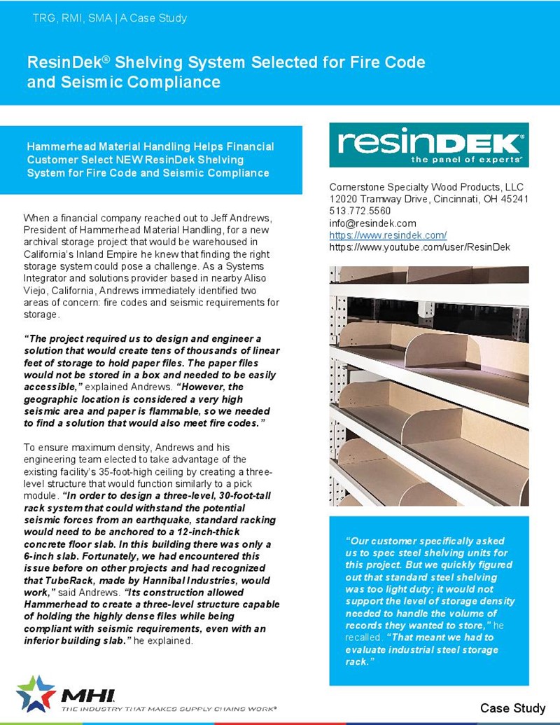 ResinDek® Shelving System Selected for Fire Code and Seismic Compliance