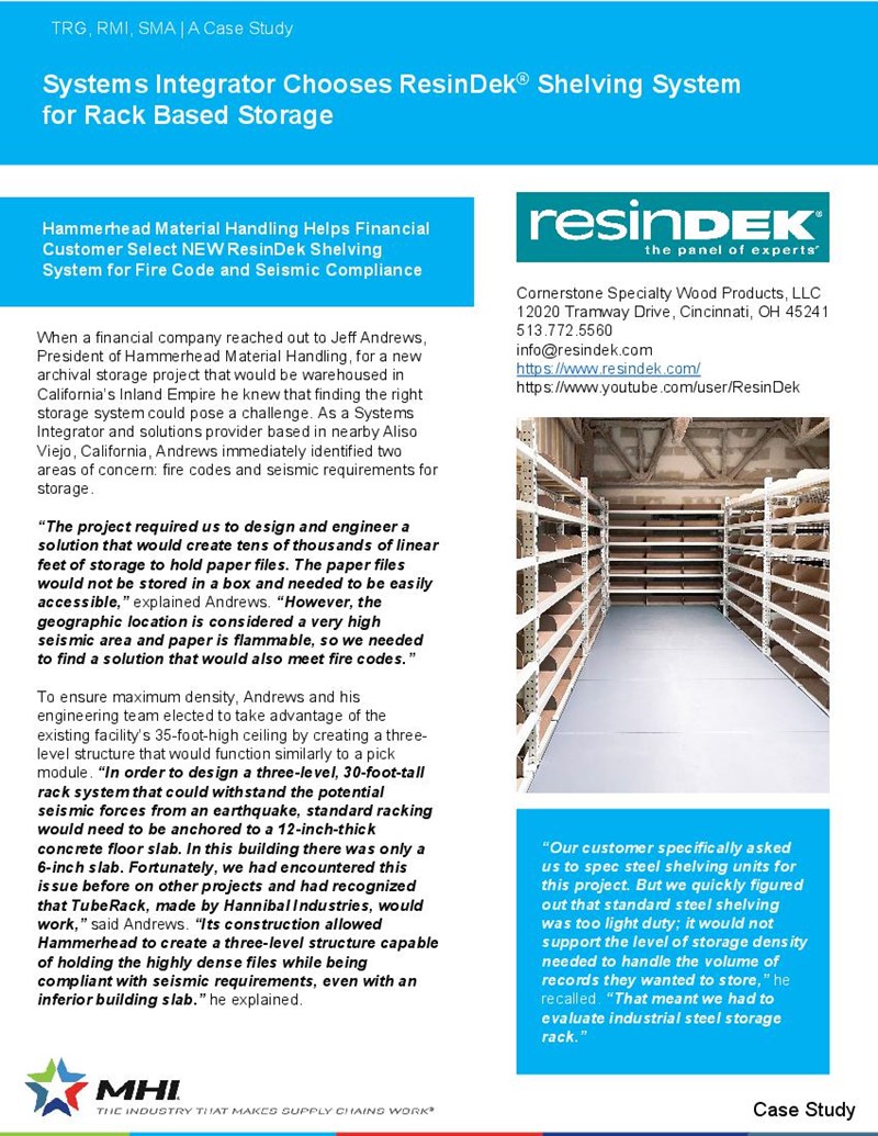 Systems Integrator Chooses ResinDek® Shelving System for Rack Based Storage