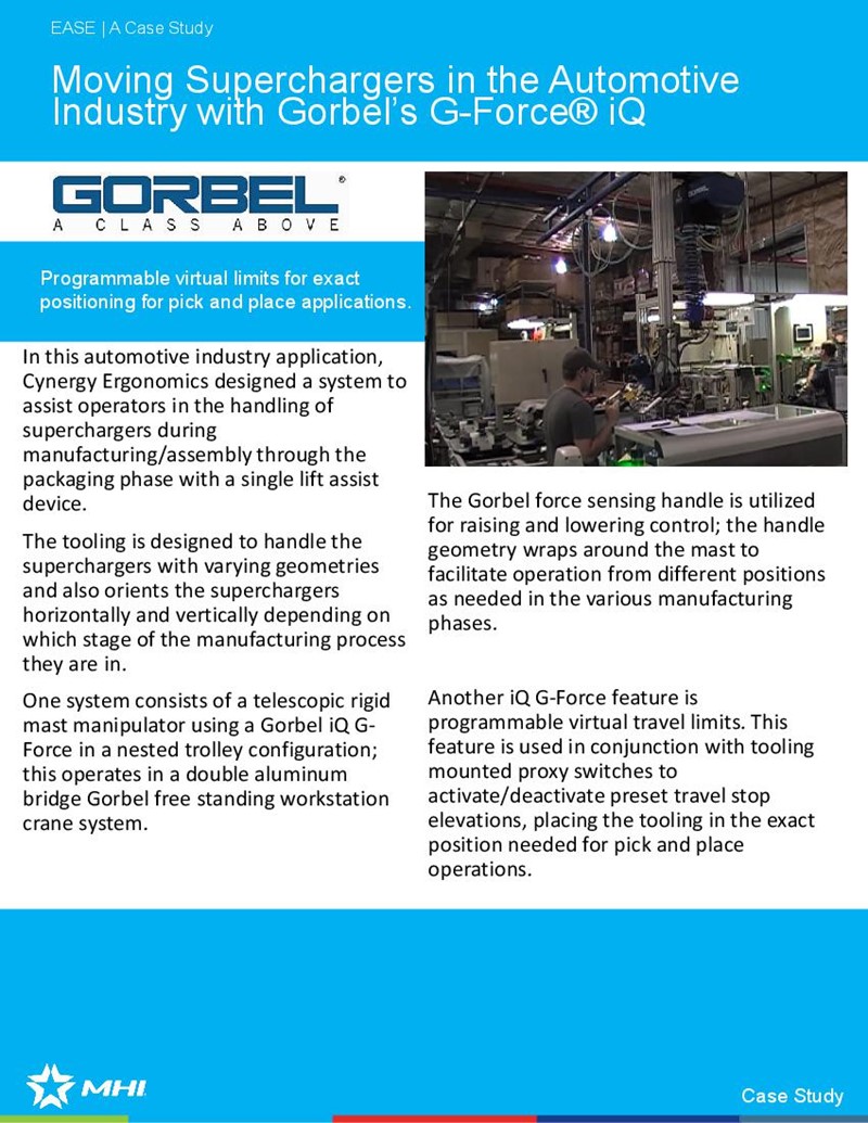 Moving Superchargers in the Automotive Industry with Gorbel’s G-Force® iQ