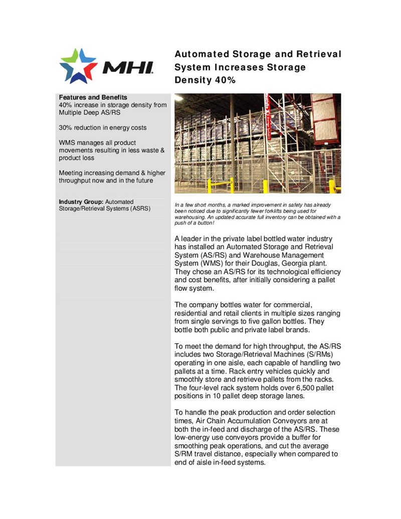 Automated Storage and Retrieval System Increases Storage Density 40%
