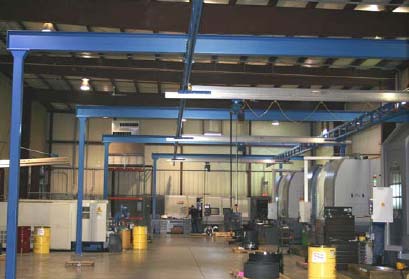 Custom Supports In Action: Custom Supports for Work Station Cranes Give Machine Shop Freedom & Flexibility