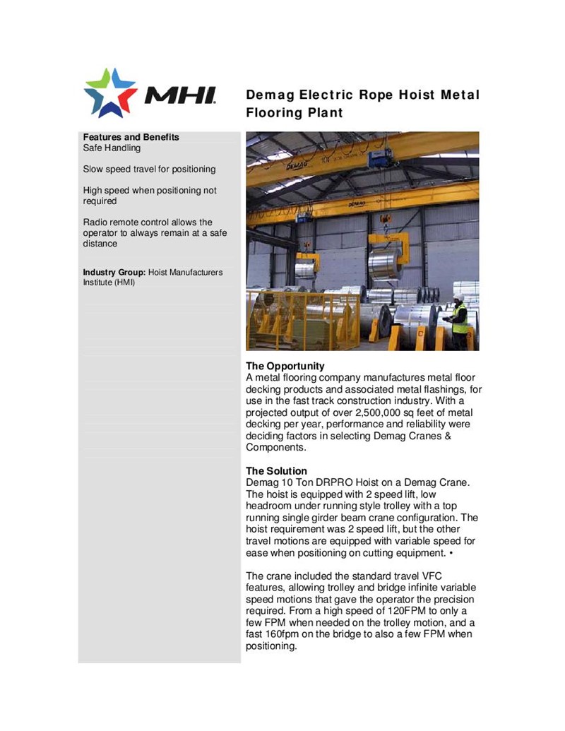 Demag Electric Rope Hoist Metal Flooring Plant