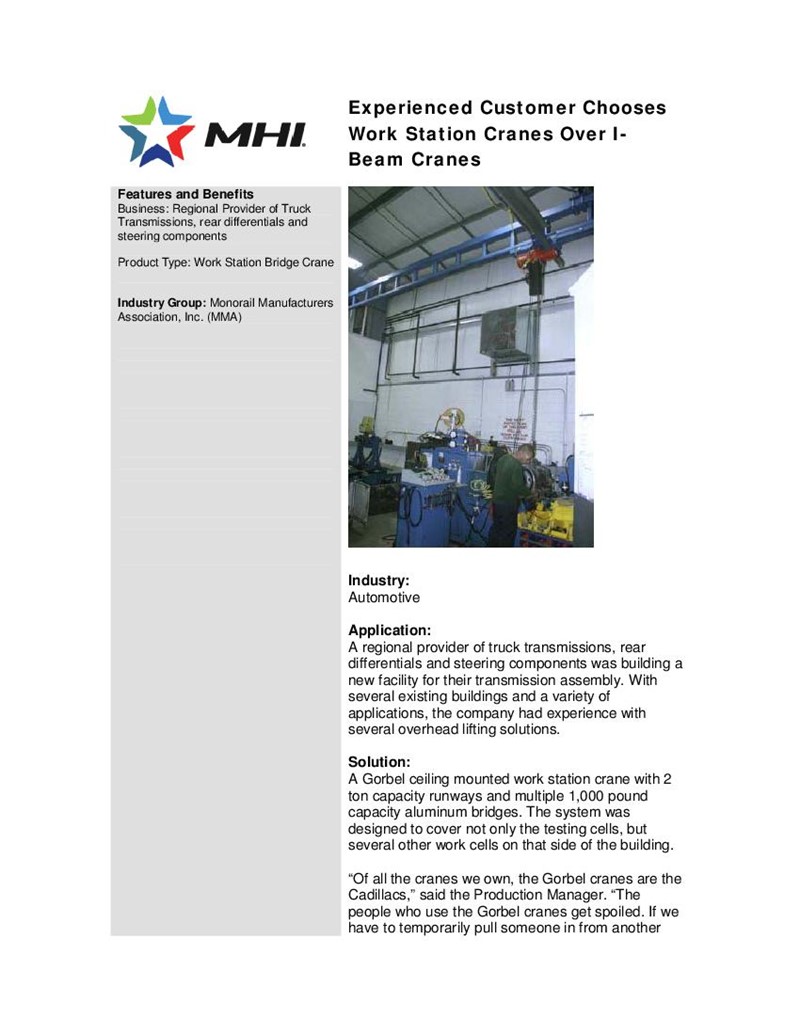 Experienced Customer Chooses Work Station Cranes Over I-Beam Cranes